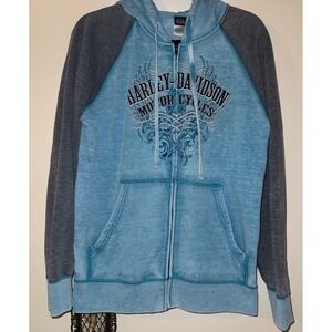 Harley-Davidson Military Sales Overseas Tour Zip Up Hoodie Womens XXL Blue Gray